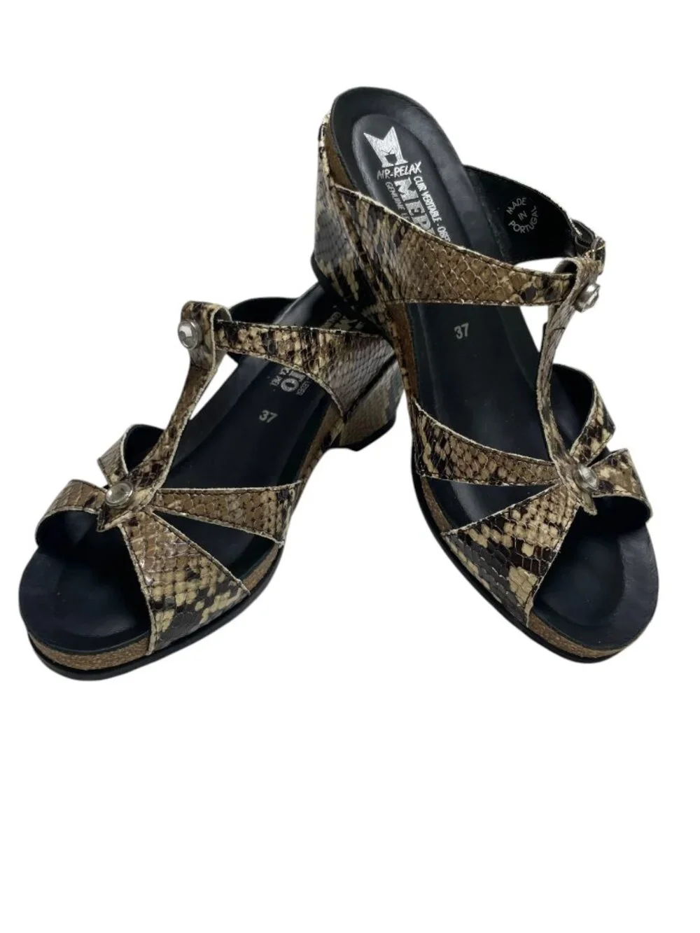 Mephisto Nazli Air Relax Snake Print Leather Wedge Sandals EU 37